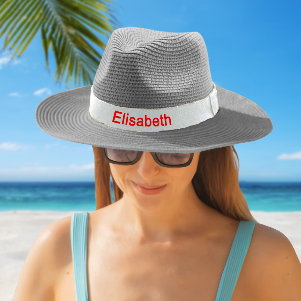 Personalized Straw Fedora Hat with White Band Custom Beach Hat Gift for Bridesmaid Friends Family Bachelorette Party