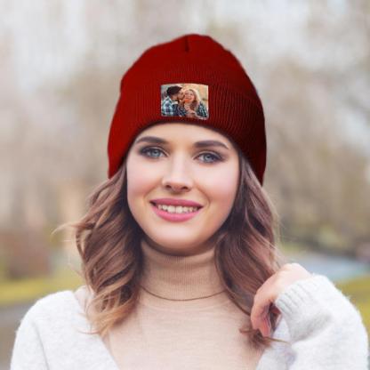 Personalized Photo Beanie Hat Custom Knitted Hat Valentine's Day Gifts-4 Colors
