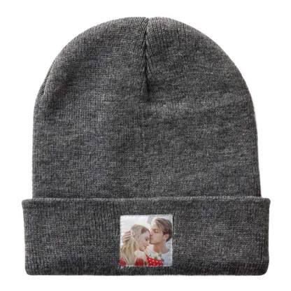 Personalized Photo Beanie Hat Custom Knitted Hat Valentine's Day Gifts-4 Colors