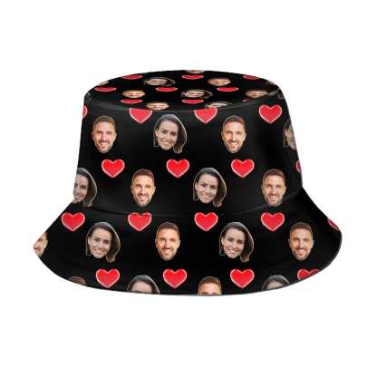 Custom Bucket Hat Personalized 2 Face Heart Print Summer Unisex Fisherman Hat