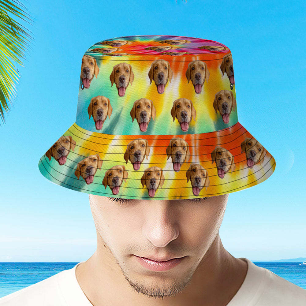 Custom Bucket Hat Unisex Face Bucket Hat Personalize Wide Brim Outdoor Summer Cap Hiking Beach Sports Hats Rainbow Color Bucket Hat Gift
