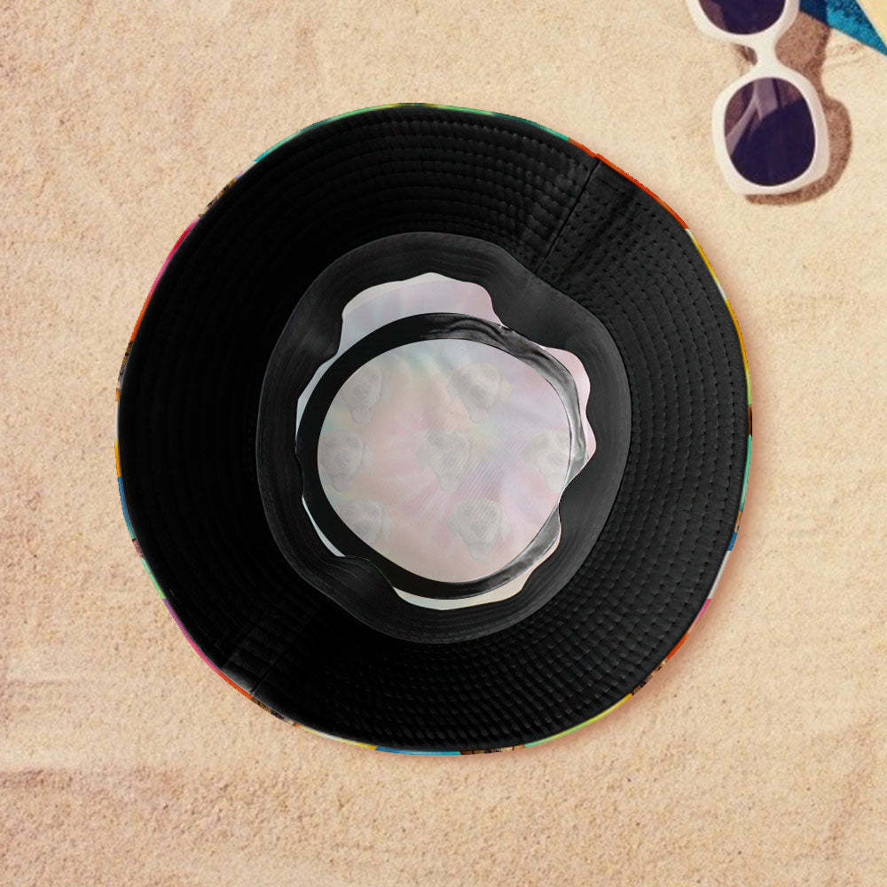 Custom Bucket Hat Unisex Face Bucket Hat Personalize Wide Brim Outdoor Summer Cap Hiking Beach Sports Hats Rainbow Color Bucket Hat Gift