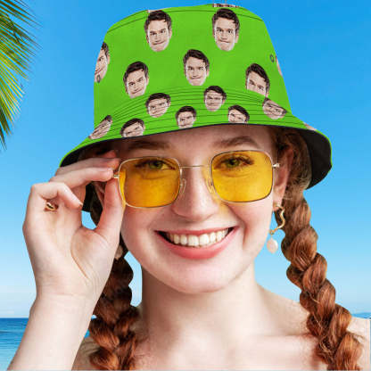 Custom Your Photo Face Summer Bucket Hat Fisherman Hat - Green