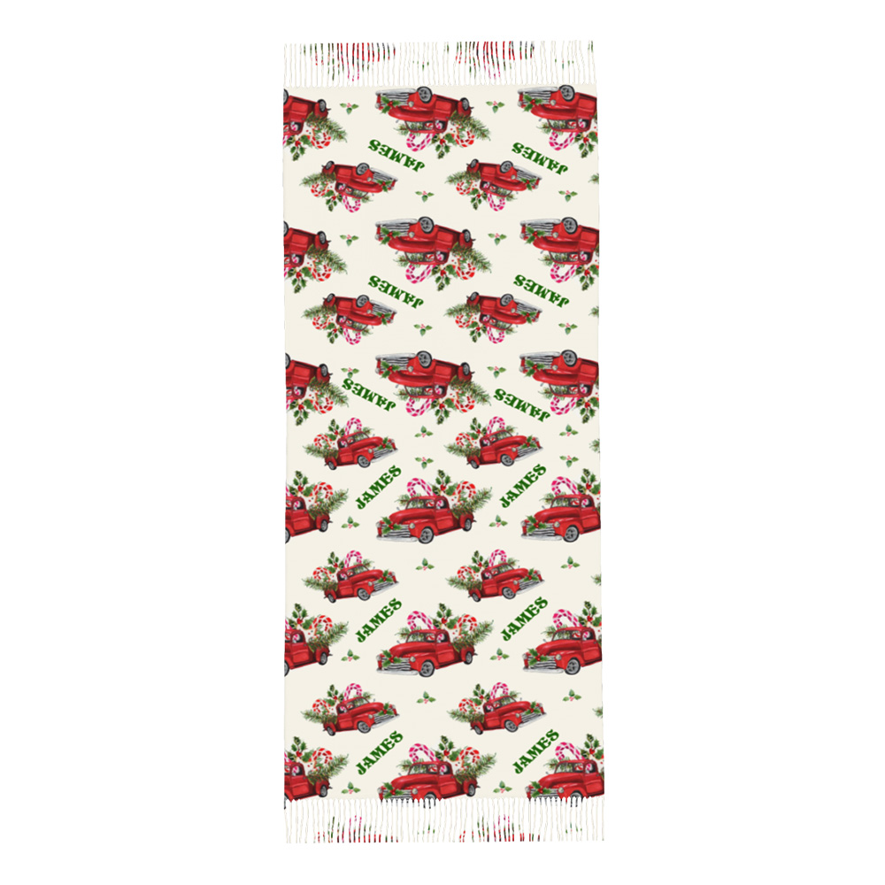 Personalised Christmas Scarf Custom Name Fringe Scarf