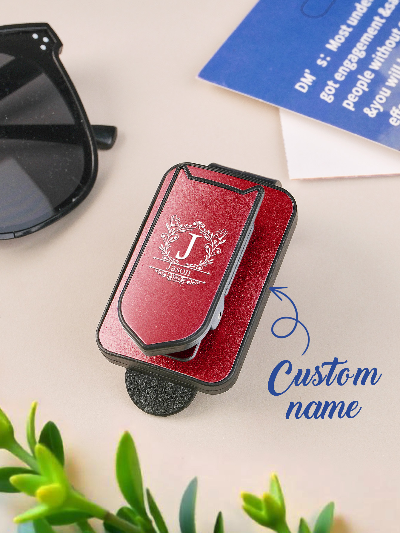 Personalized Name Car Sunglasses Holder Car Sun Visor Clip Birthday Gift for Friend Family