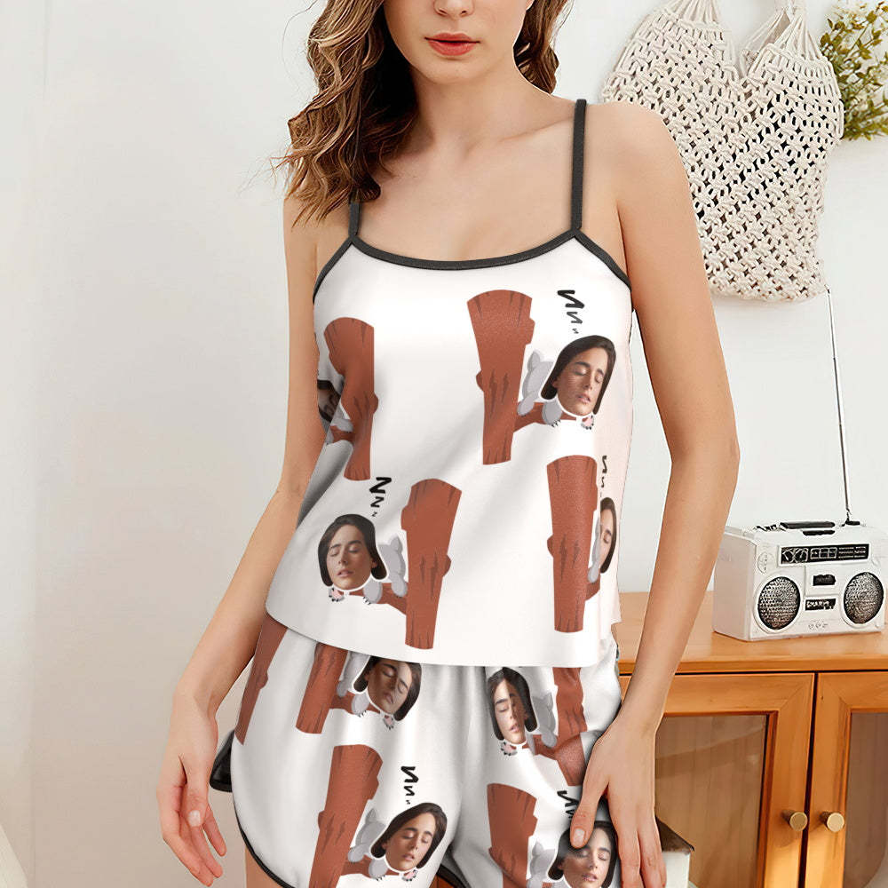 Custom Face Pajamas Suspender Sleepcoat Shorts Lingerie Set Summer Sleepwear - Koalas