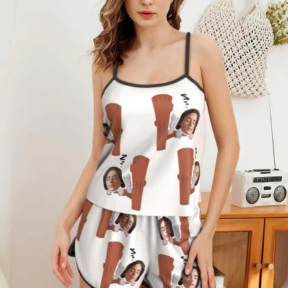 Custom Face Pajamas Suspender Sleepcoat Shorts Lingerie Set Summer Sleepwear - Koalas