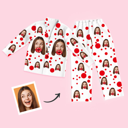 Custom Face Red Lips Long Sleeve Unisex Pajamas Set
