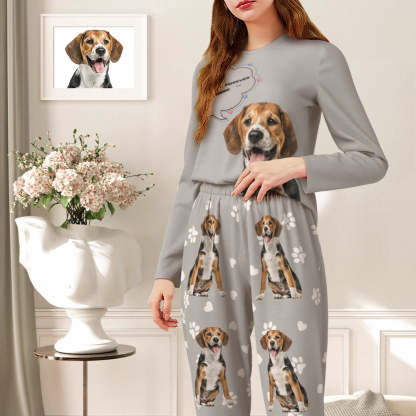 Custom Pet Photo Name Pajamas Personalised Round Neck Dog Cat Lover Pajamas Gift For Women