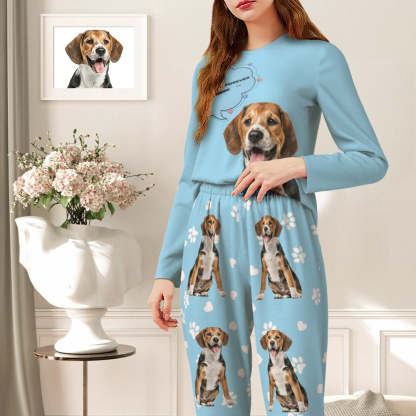 Custom Pet Photo Name Pajamas Personalised Round Neck Dog Cat Lover Pajamas Gift For Women