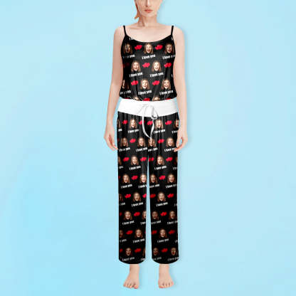 Custom Sleepwear Set With Face Customized Photo Pajamas Gifts for Her Heart & I love you