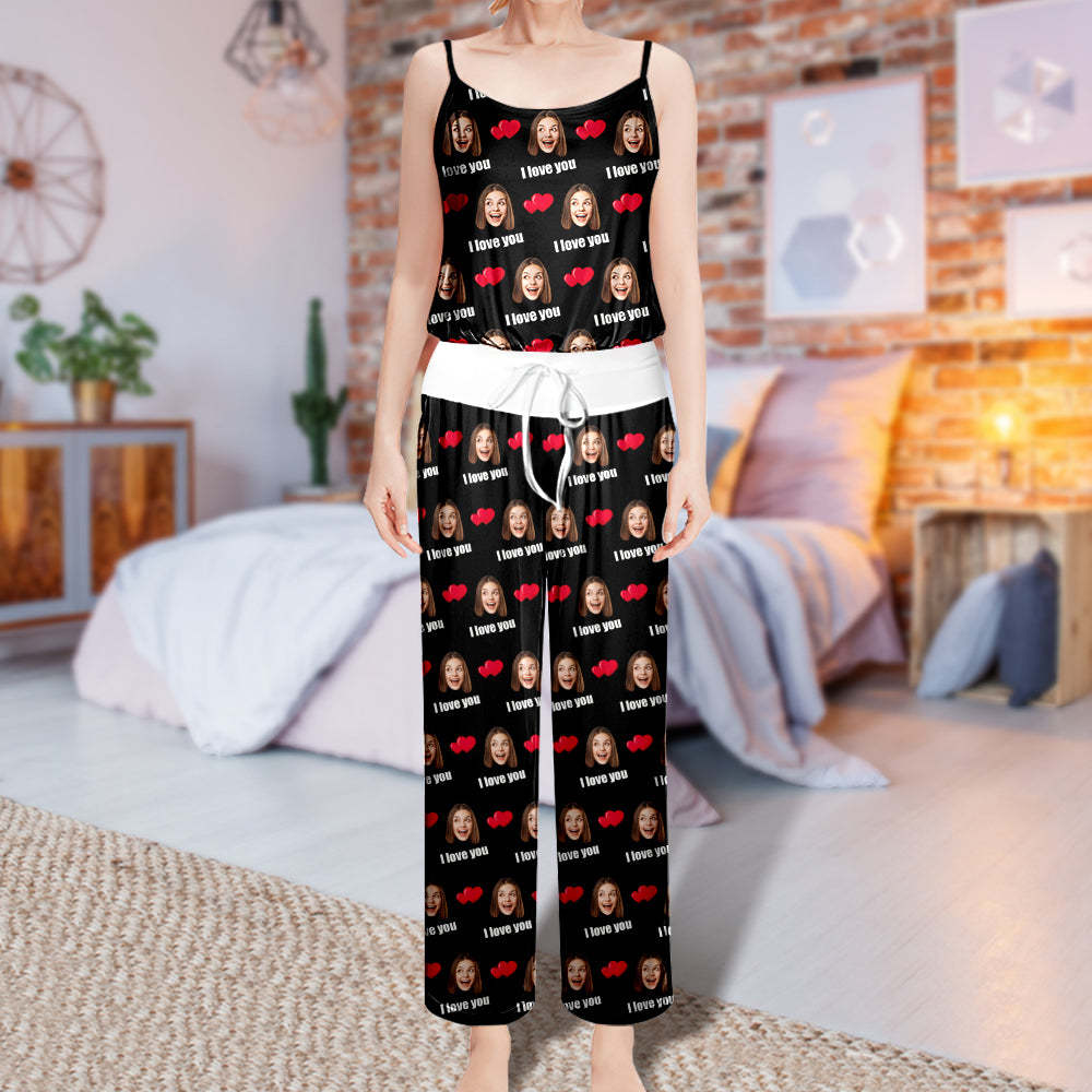 Custom Sleepwear Set With Face Customized Photo Pajamas Gifts for Her Heart & I love you
