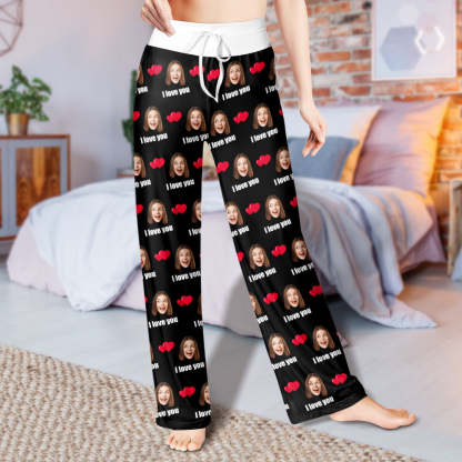 Custom Sleepwear Set With Face Customized Photo Pajamas Gifts for Her Heart & I love you