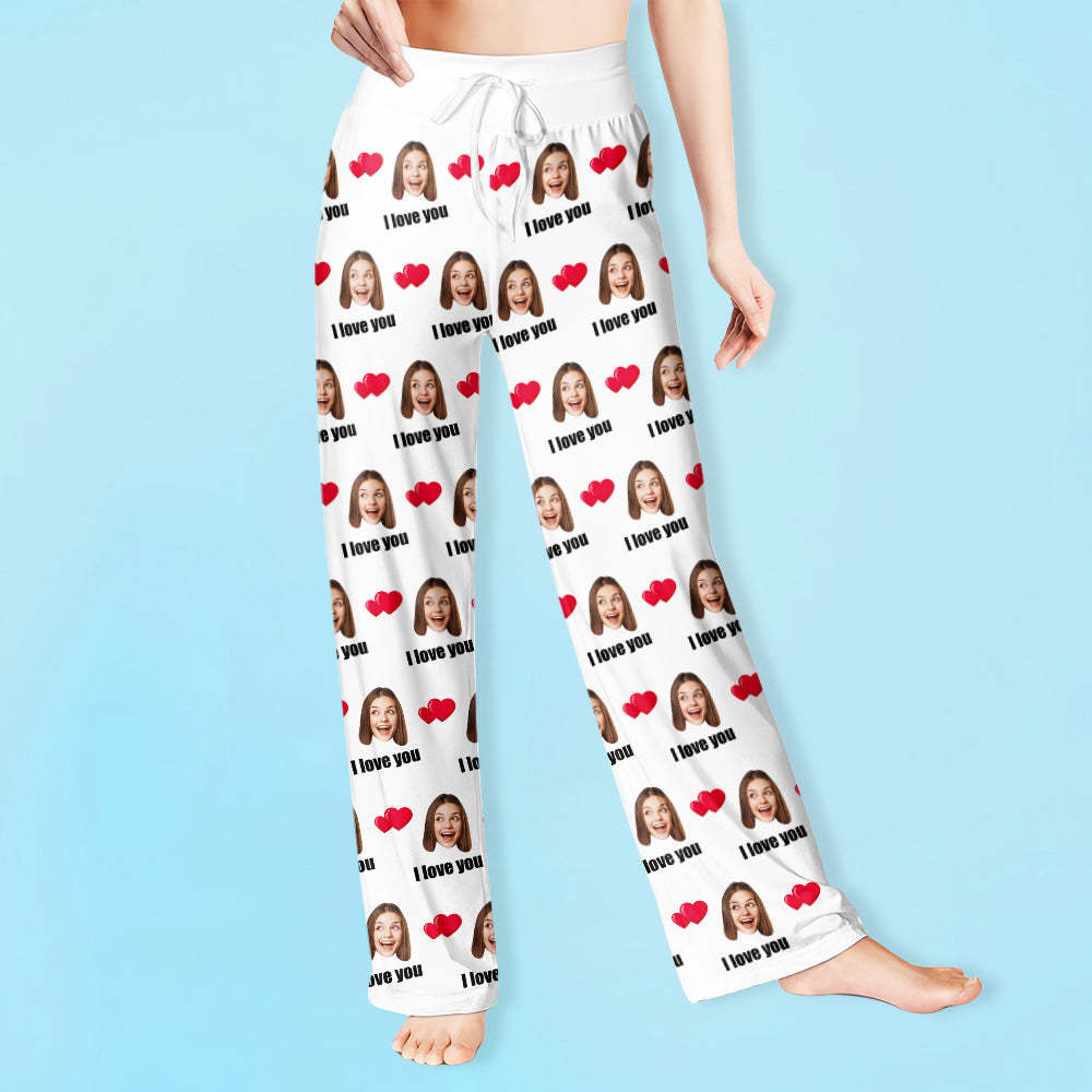 Custom Sleepwear Set With Face Customized Photo Pajamas Gifts for Her Heart & I love you