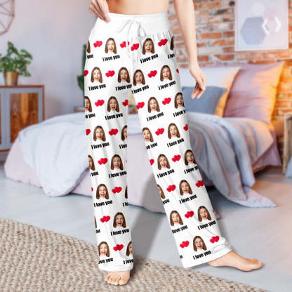 Custom Sleepwear Set With Face Customized Photo Pajamas Gifts for Her Heart & I love you