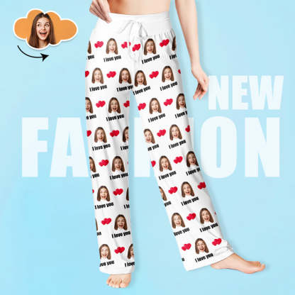 Custom Sleepwear Set With Face Customized Photo Pajamas Gifts for Her Heart & I love you