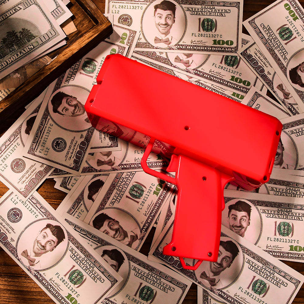 Money Handhold Gun Paper Cash Cannon Style Shooter Toy Gun with 100 PCS Prop Money for Party Game Supplies