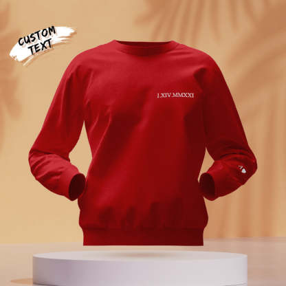 Custom Engraved Hoodie Embroidery Round Neck Roman Numeral Date Couple Gifts