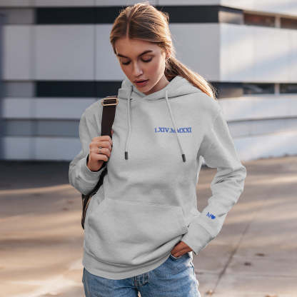 Custom Engraved Hooded Embroidery Round Neck Roman Numeral Date Couple Gifts