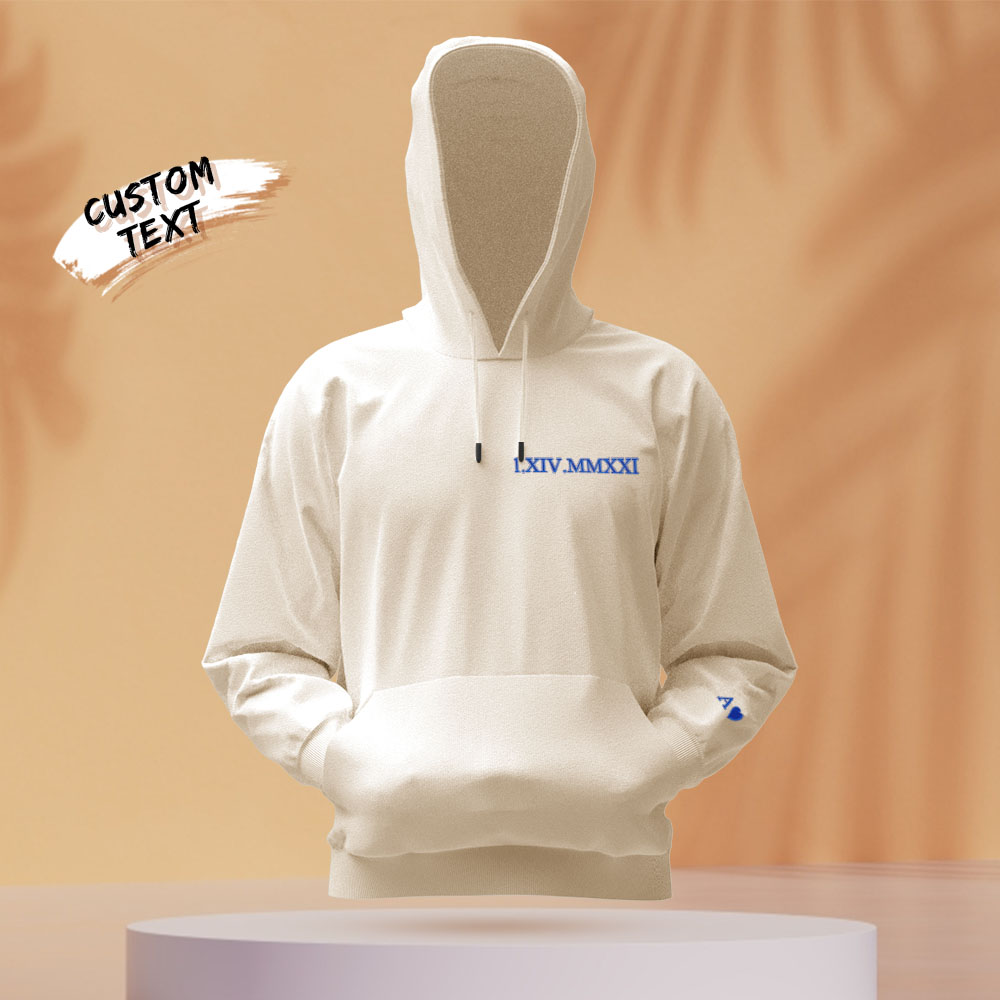 Custom Engraved Hooded Embroidery Round Neck Roman Numeral Date Couple Gifts
