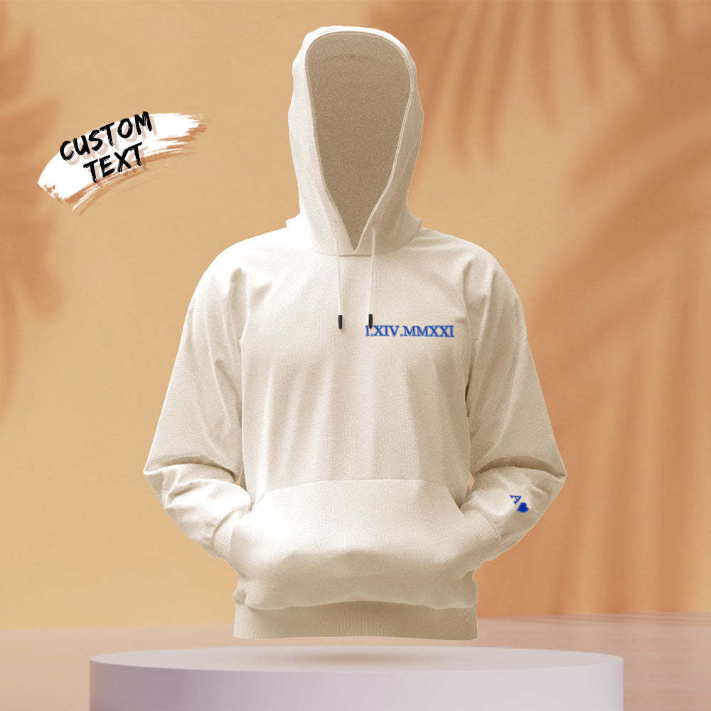 Custom Engraved Hooded Embroidery Round Neck Roman Numeral Date Couple Gifts