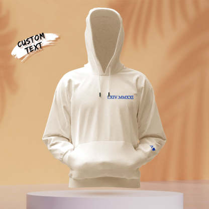 Custom Engraved Hooded Embroidery Round Neck Roman Numeral Date Couple Gifts