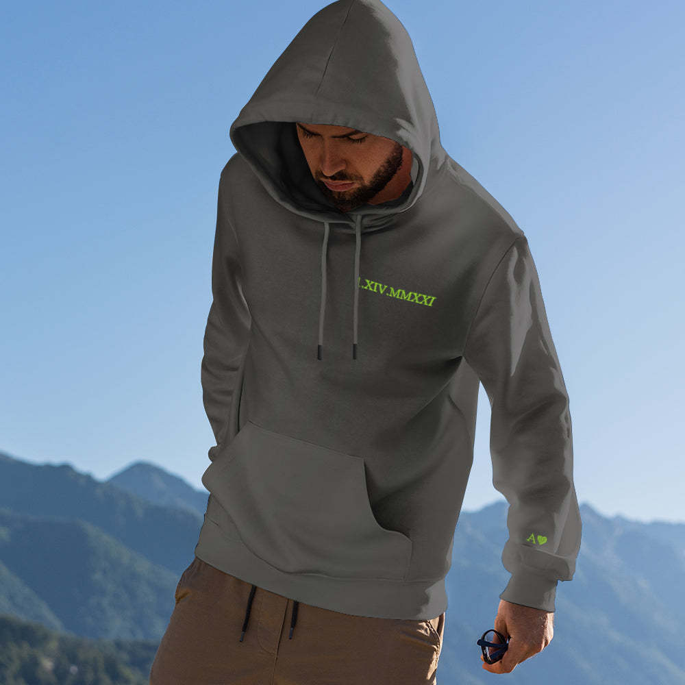 Custom Engraved Hooded Embroidery Round Neck Roman Numeral Date Couple Gifts