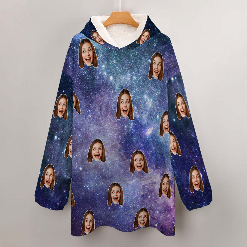 Personalised Blanket Hoodie Unisex Oversized Starry Sky Blanket Sweatshirt for Adult Kids