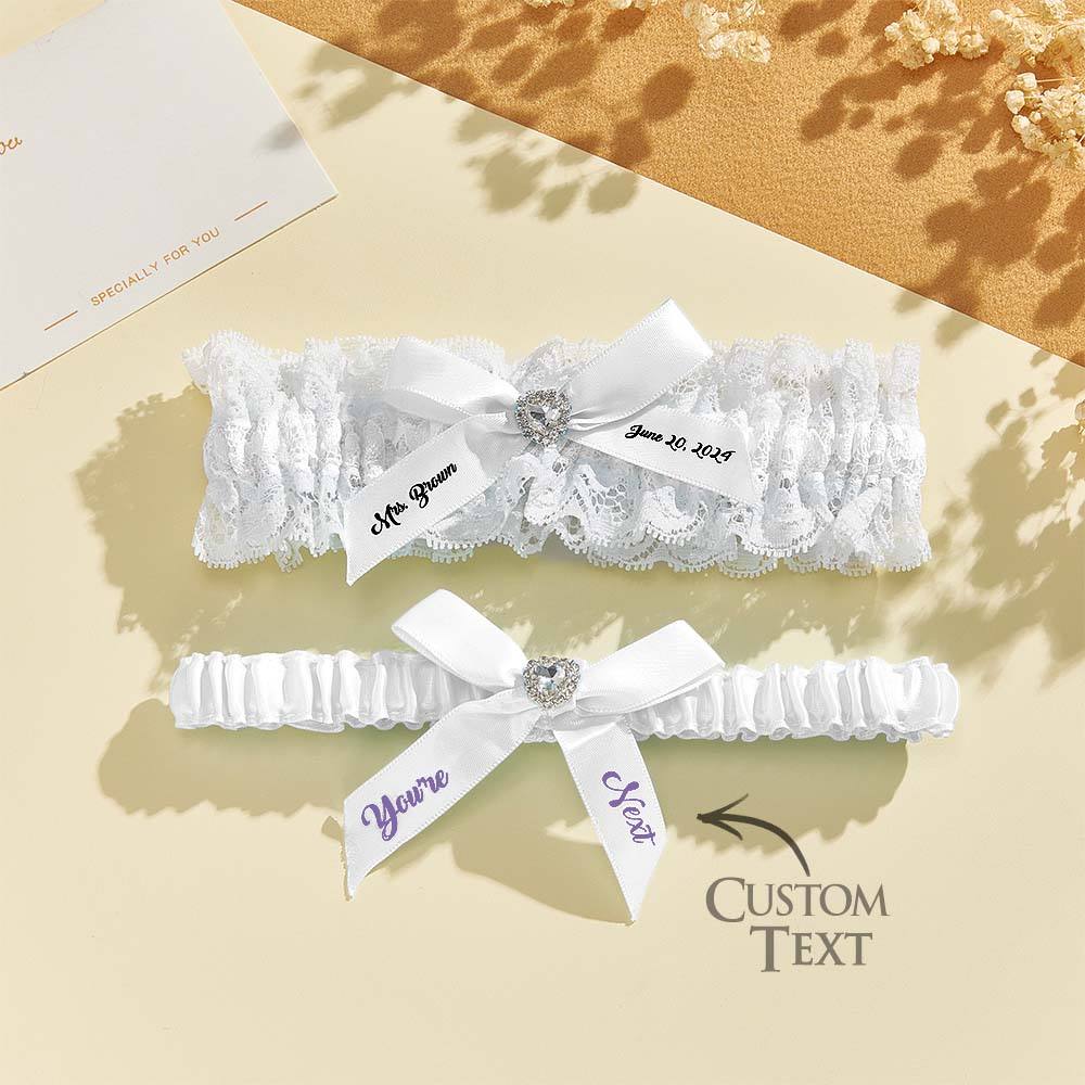 Personalized Bridal Garter Set With White Lace You're Next Bridal Garter Set Gift for Bride