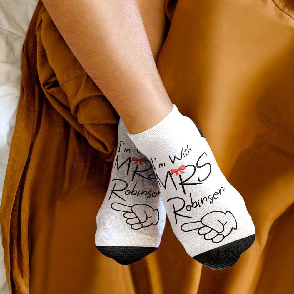 Fun Personalized Socks for Newlyweds Honeymoon Gift for Him and Her Matching Socks for Bride and Groom