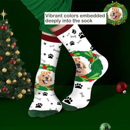 Custom Photo Socks With Mistletoe and Bone Christmas Gifts for Pet Lovers