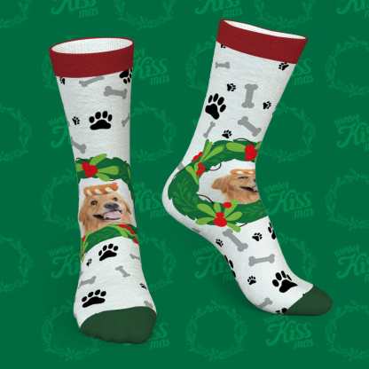 Custom Photo Socks With Mistletoe and Bone Christmas Gifts for Pet Lovers