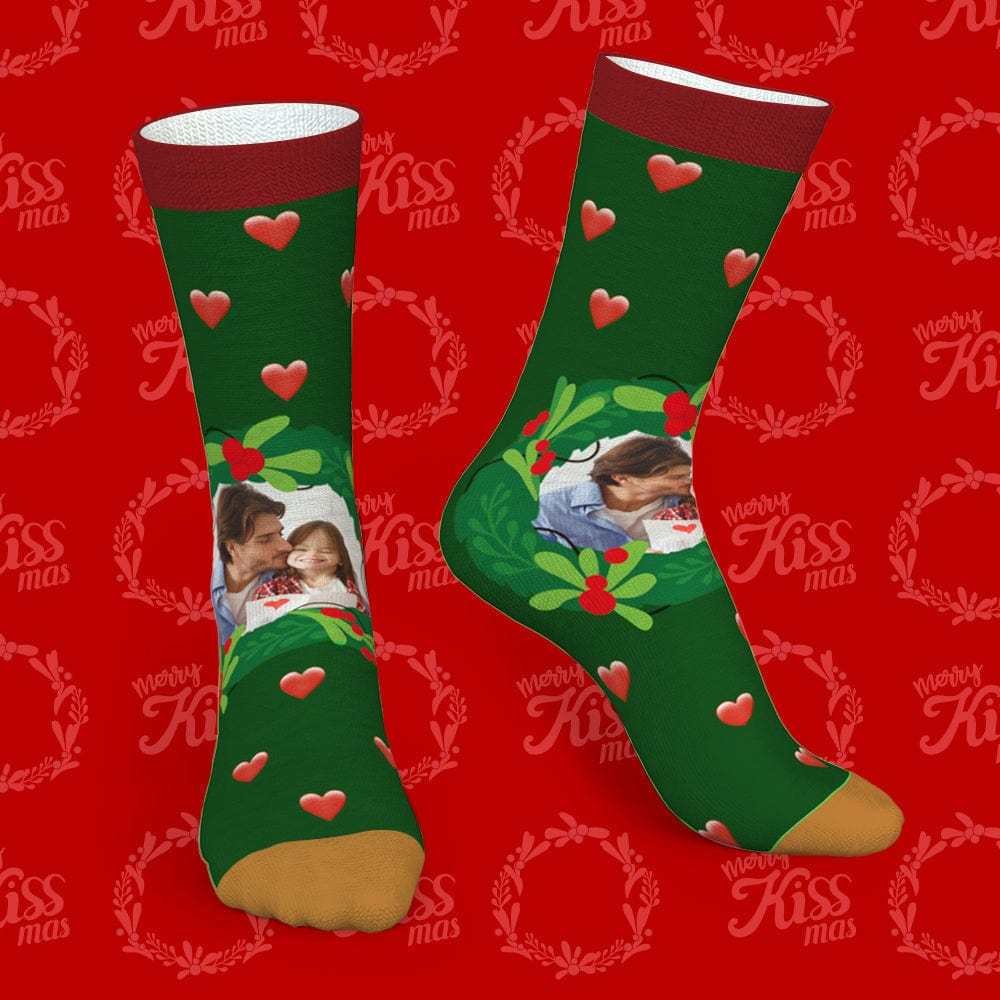 Custom Socks With Mistletoe and Heart Christmas Gifts for Family