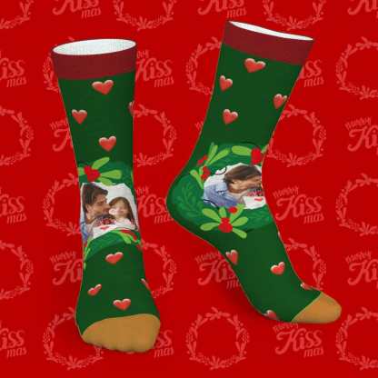 Custom Socks With Mistletoe and Heart Christmas Gifts for Family