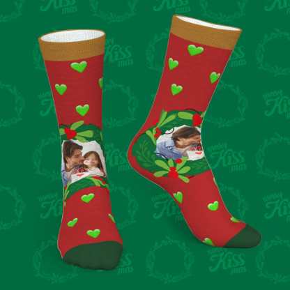 Custom Socks With Mistletoe and Heart Christmas Gifts for Family