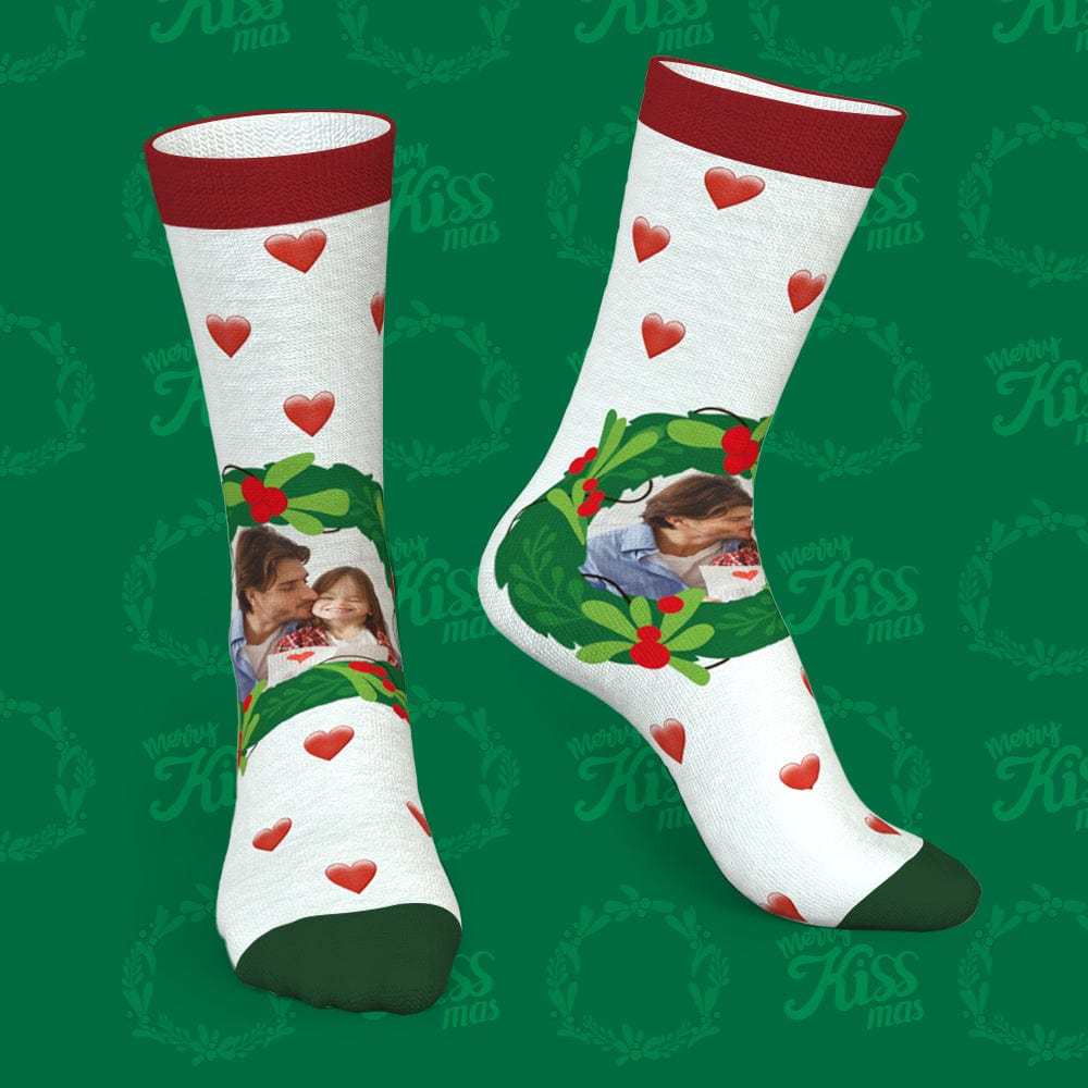 Custom Socks With Mistletoe and Heart Christmas Gifts for Family
