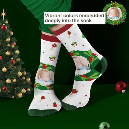 Personalized Photo Socks Christmas Mistletoe and Feeding Bottle Socks Gifts for Family