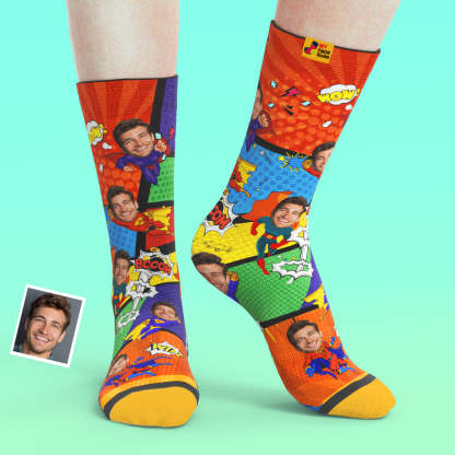 Custom Socks My Face Socks Add Pictures and Name - Superhero