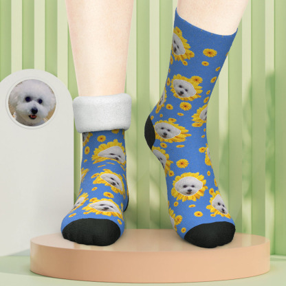 Custom Photo Thick Socks Little Daisy Colorful Pet Gifts