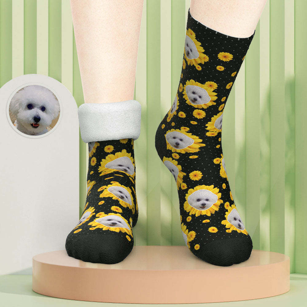 Custom Photo Thick Socks Little Daisy Colorful Pet Gifts