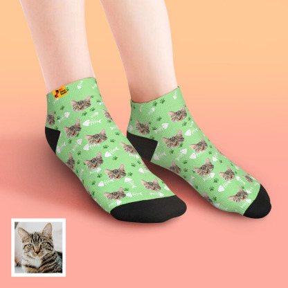 Custom Face Low Cut Ankle Socks with Cat Gift for Pet Lover