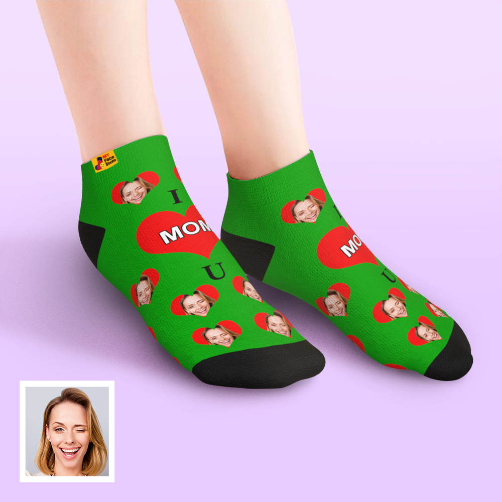 Custom Face Low Cut Ankle Socks – A Heartfelt "I Love U Mom" Gift for Every Occasion