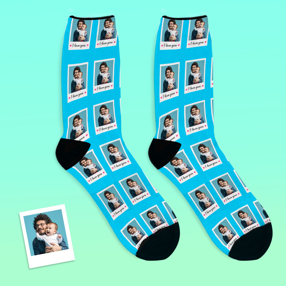 Online Preview Custom I Love You Polaroid Socks