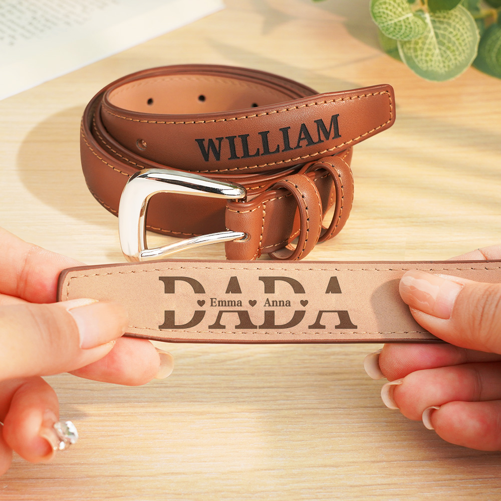 Personalized Men's PU Leather Belt with Engraved Name Belt Birthday Gift for Dad