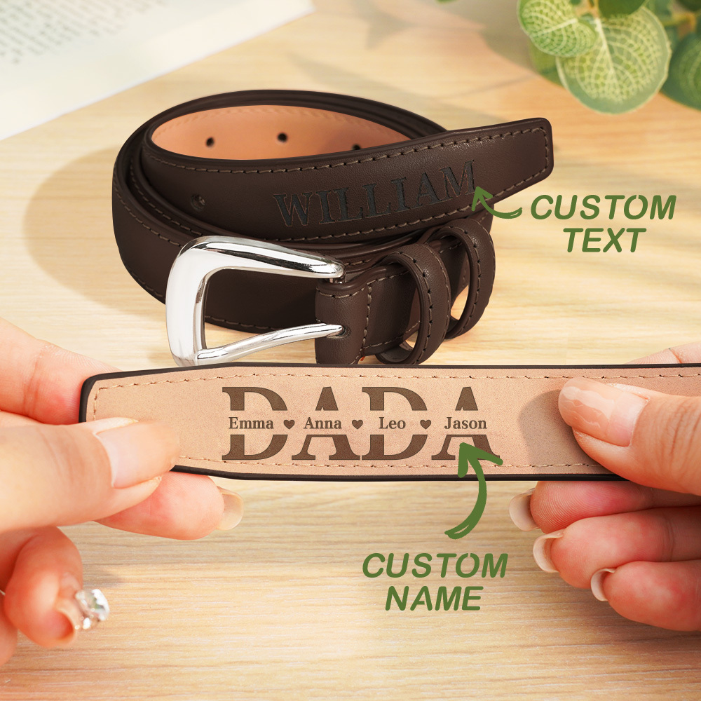 Personalized Men's PU Leather Belt with Engraved Name Belt Birthday Gift for Dad