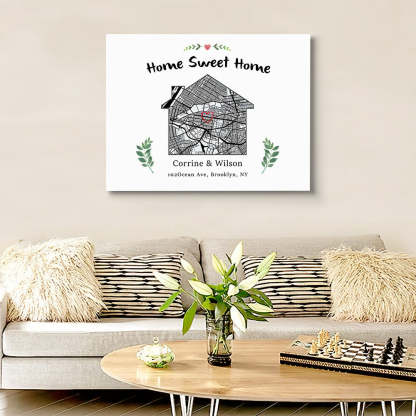 Personalized New Home Map Canvas Sweet Home Map Housewarming Gift Custom Moving Art Christmas Gift