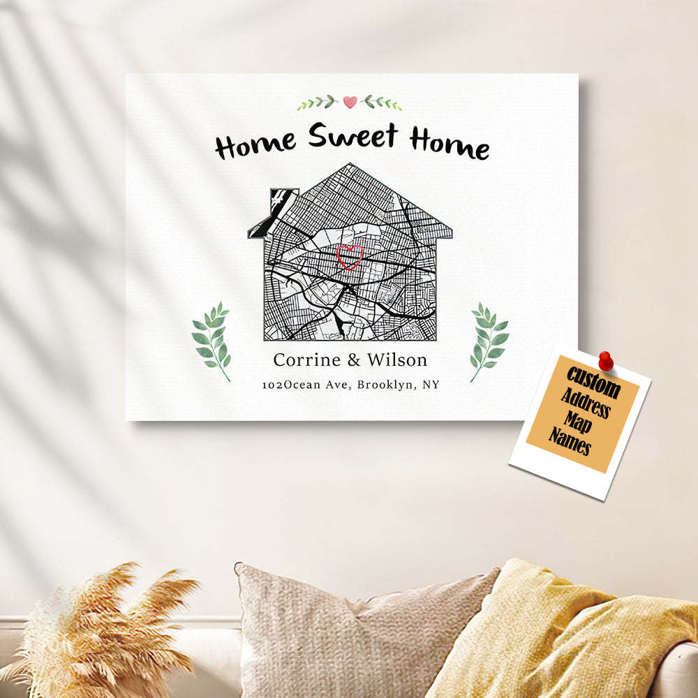 Personalized New Home Map Canvas Sweet Home Map Housewarming Gift Cust