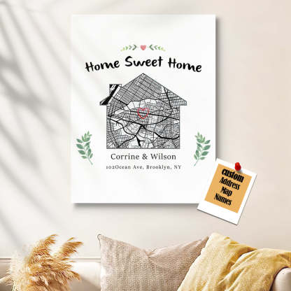 Personalized New Home Map Canvas Sweet Home Map Housewarming Gift Custom Moving Art Christmas Gift