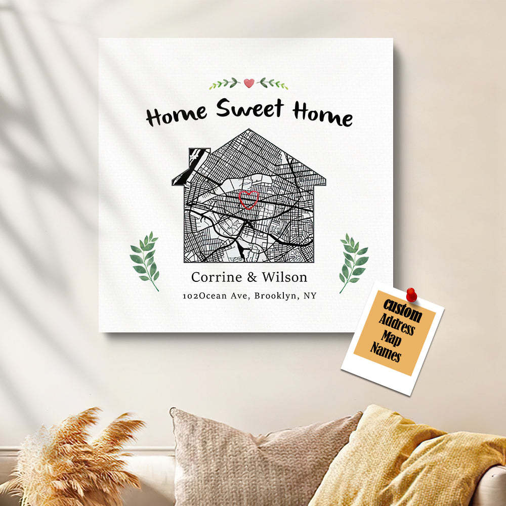 Personalized New Home Map Canvas Sweet Home Map Housewarming Gift Custom Moving Art Christmas Gift