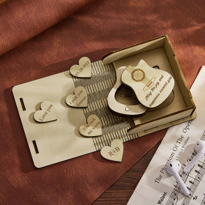 Custom Heart Guitar Picks with Guitar Shaped Box Personalized Wooden Box  Valentine's Day Gifts